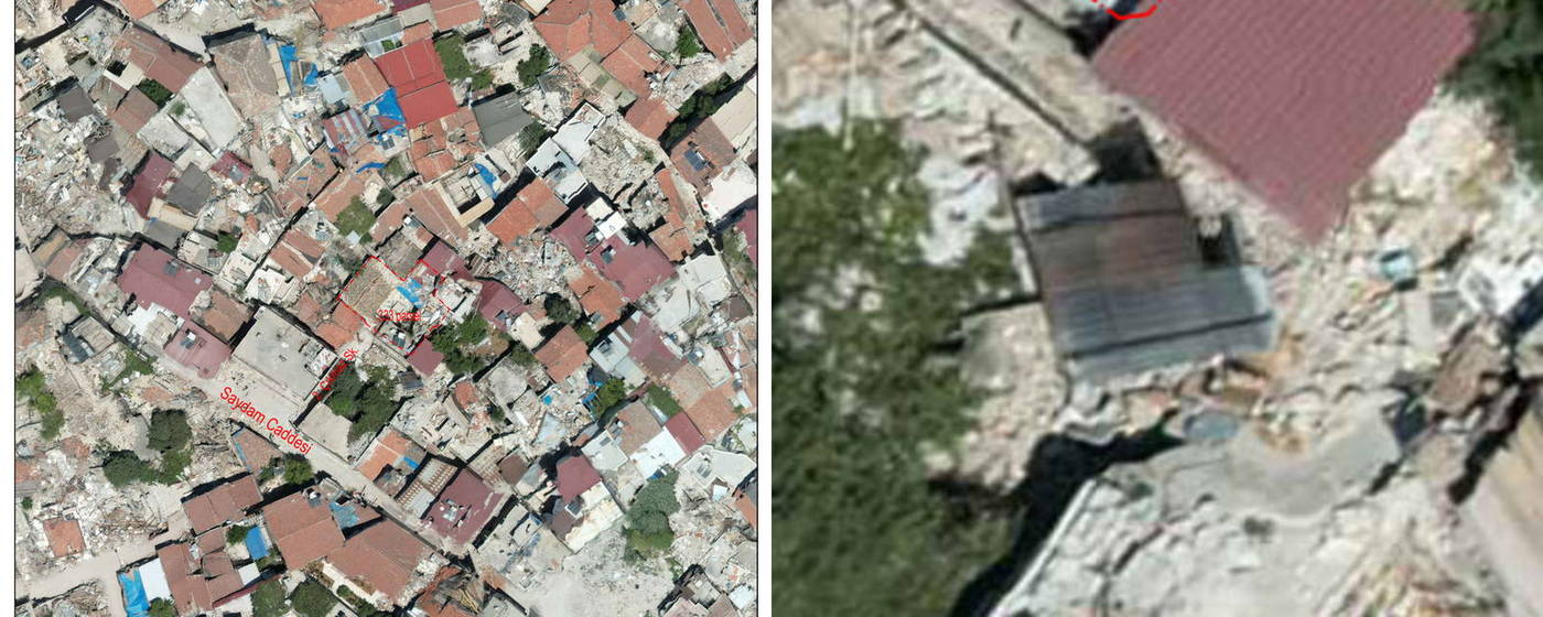Deprem sonrası hava fotoğraflarında 333 parsel ve 2. Çıkmaz Sokak