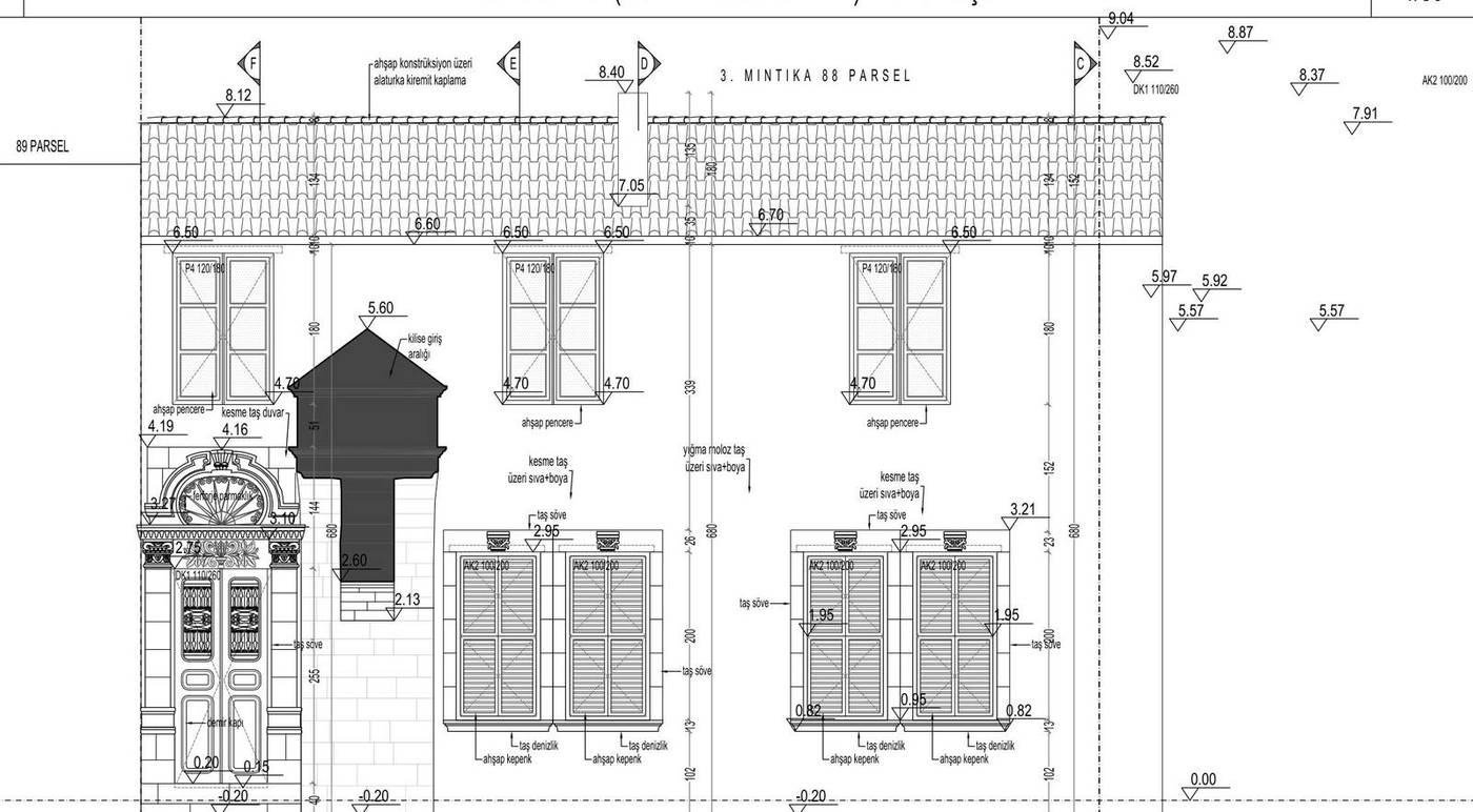 3. Mıntıka 88 parsel — Rekonstrüksiyon Projesi — 1. Kilise Sokağı · kuzeybatı cephe