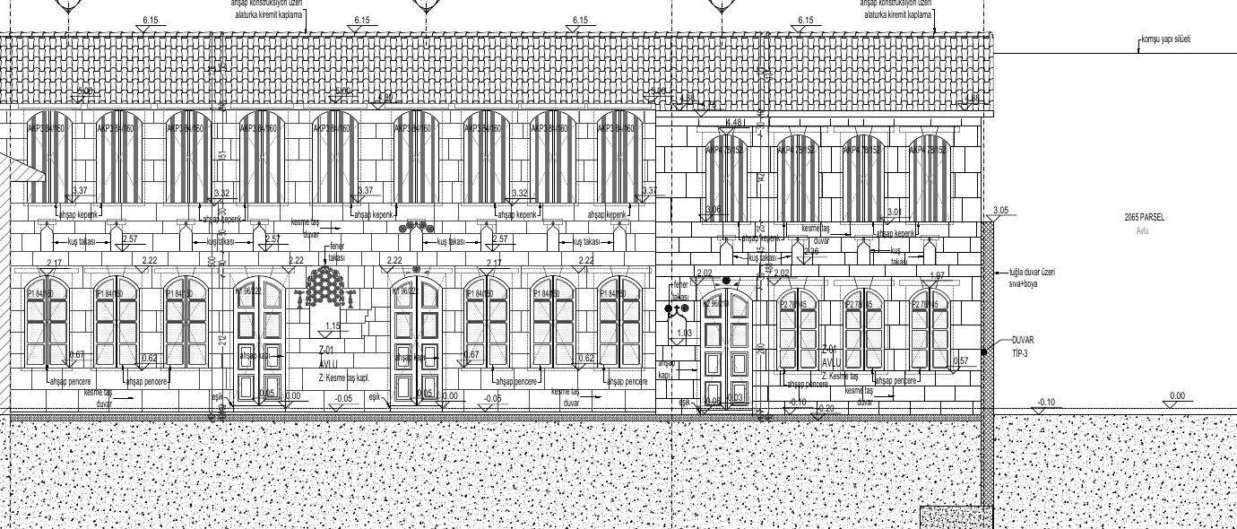 4. Mıntıka 2060–2064 parsel — Rölöve + Restitüsyon + Rekonstrüksiyon Projesi — Şimşek Çıkmazı · avluya açılan bitişik konut dizisi