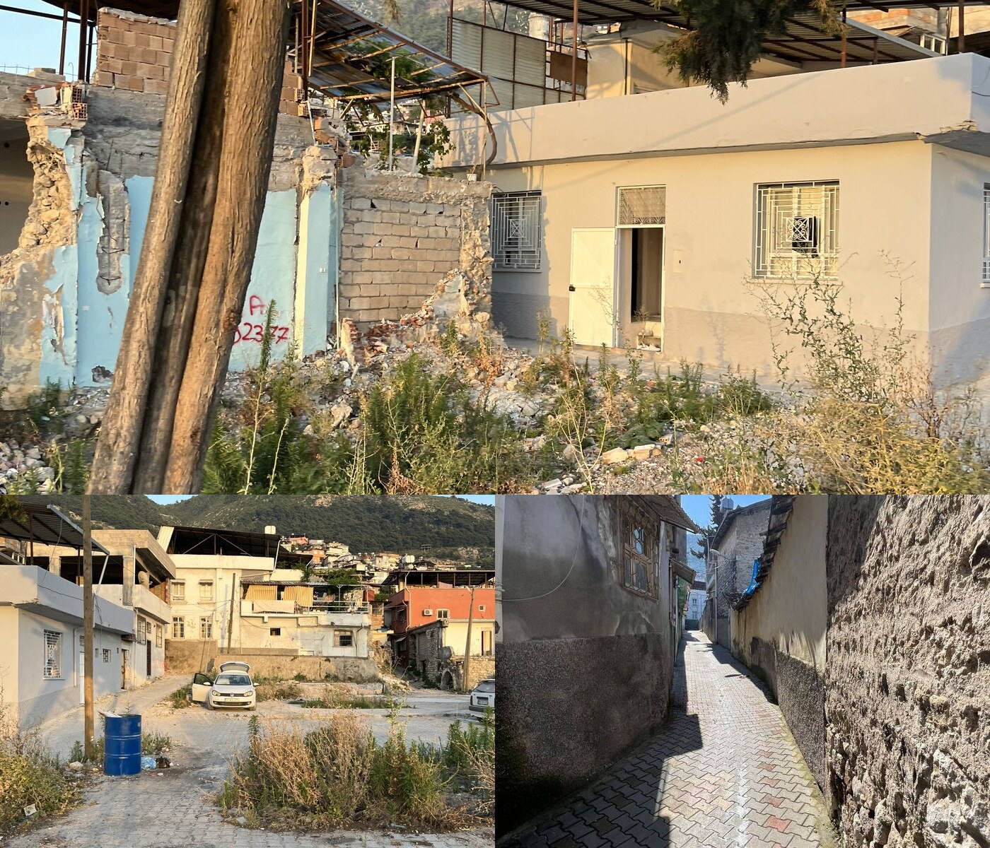 Yıkım alanı, dağ eteği ve tarihi sokak dokusu